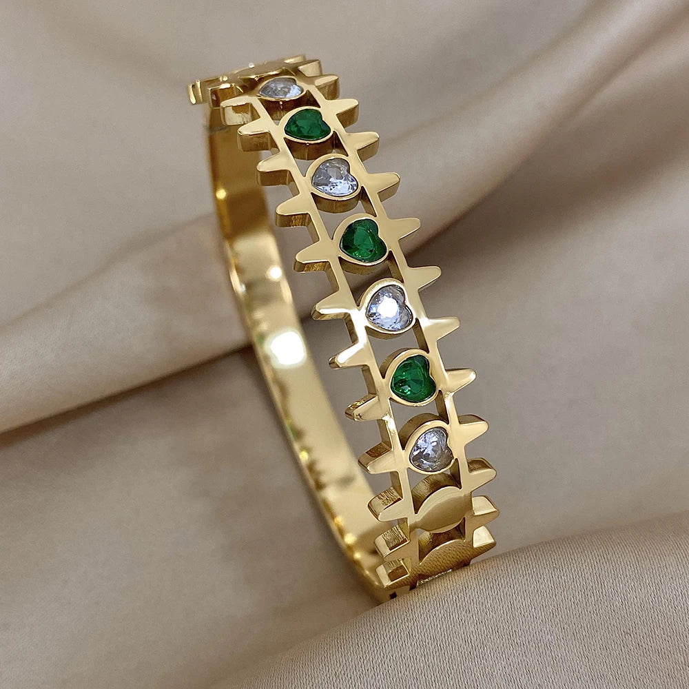 Geometric Rhinestone Steel Cuff Bracelet
