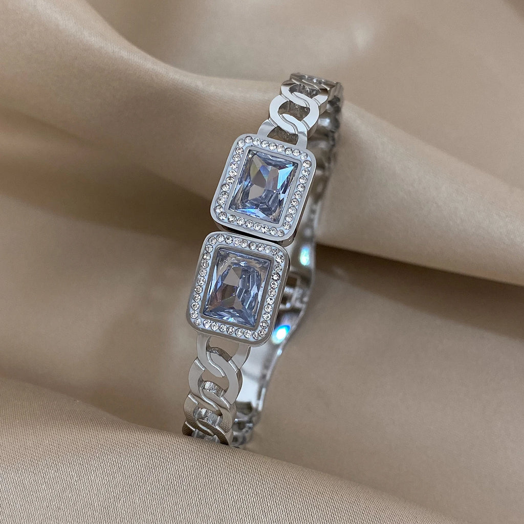 Geometric Rhinestone Steel Cuff Bracelet