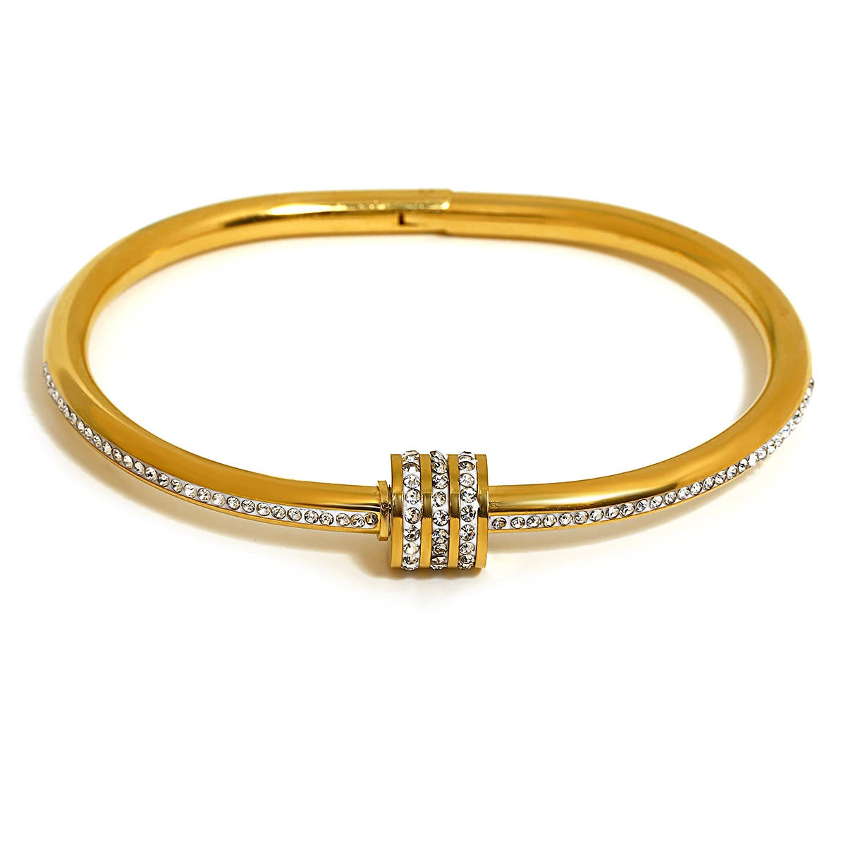 Geometric Rhinestone Steel Cuff Bracelet