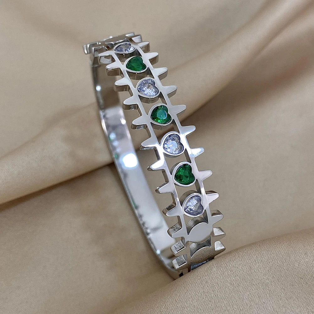 Geometric Rhinestone Steel Cuff Bracelet