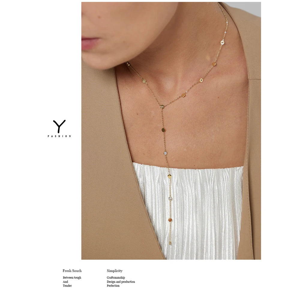 Yhpup Halskette mit langem Anhänger aus Edelstahlperlen, minimalistisch, 18K PVD-beschichtet, Metallkragen, Modeschmuck, Bangkok Parti-Geschenk