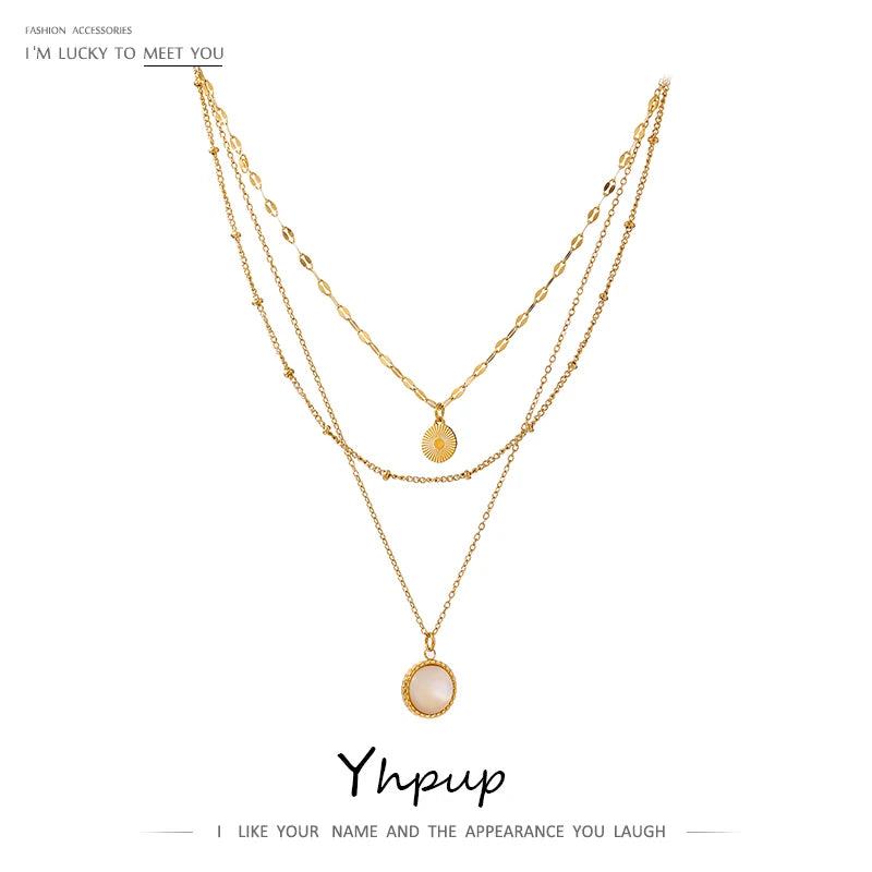 Yhpup Böhmische Runde Anhänger Edelstahl Halskette Kette Exquisite Metall Textur Kragen Frauen Halskette биnaisрия Büro Geschenk