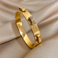 Floral Rhinestone Steel Cuff Bracelet