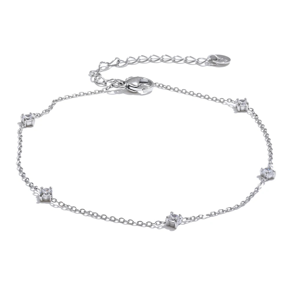 Yhpup Edelstahl-Kubikzirkonia-Halskette, Fußkettchen, Armband, rostfrei, attraktiver, klassischer, schicker, dünner Kettenschmuck