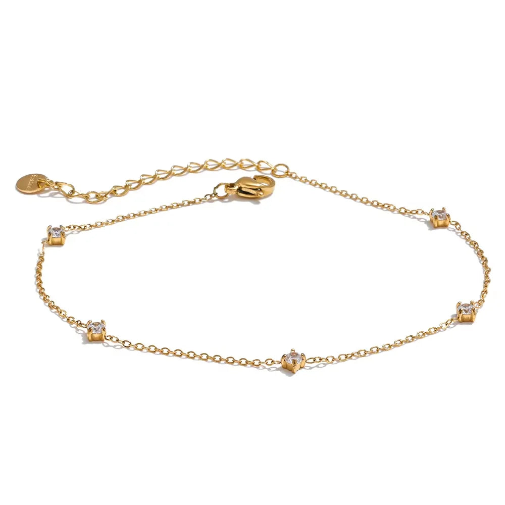Yhpup Edelstahl-Kubikzirkonia-Halskette, Fußkettchen, Armband, rostfrei, attraktiver, klassischer, schicker, dünner Kettenschmuck