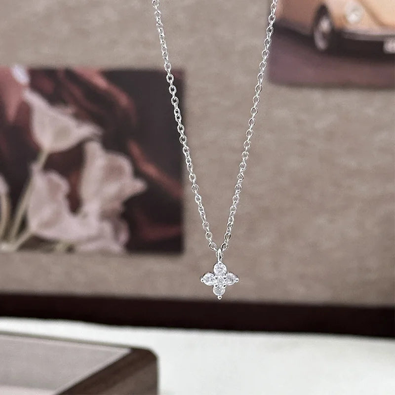 Floral Diamond Silver Necklace