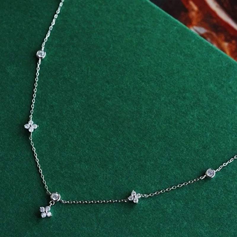 Floral Diamond Silver Necklace