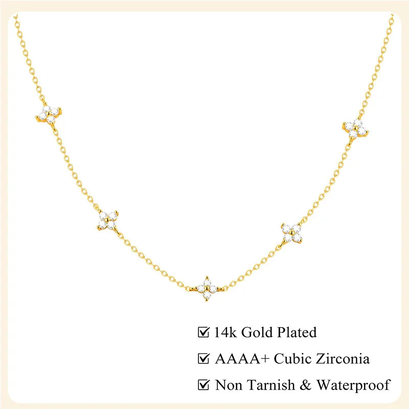 Floral Diamond Silver Necklace