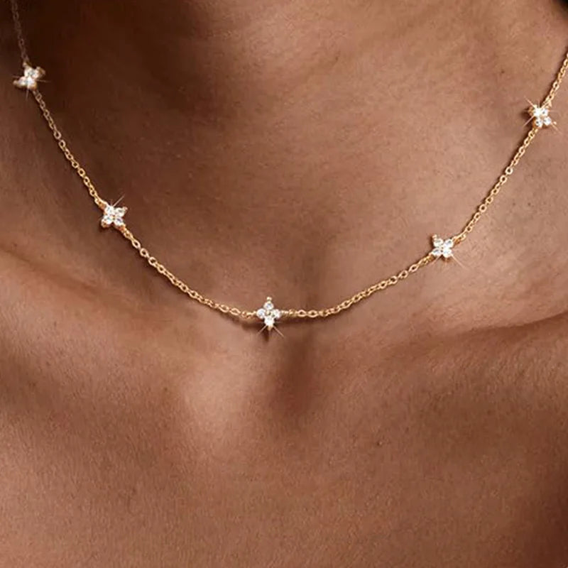 Floral Diamond Silver Necklace