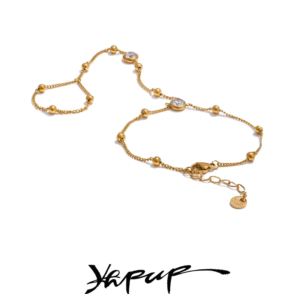 Yhpup Edelstahl Handkette Handgelenk mit Finger Modeaccessoires Armband für Frauen Gold Platin PVD plattiert schicker Schmuck