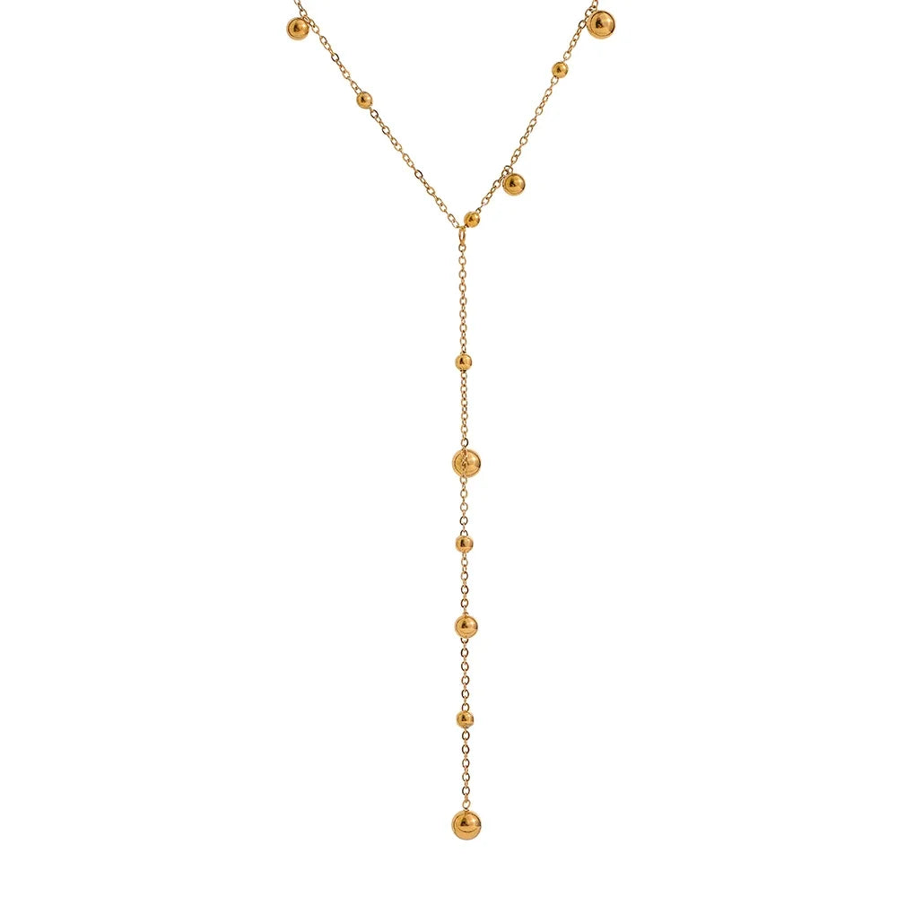 Yhpup Halskette mit langem Anhänger aus Edelstahlperlen, minimalistisch, 18K PVD-beschichtet, Metallkragen, Modeschmuck, Bangkok Parti-Geschenk