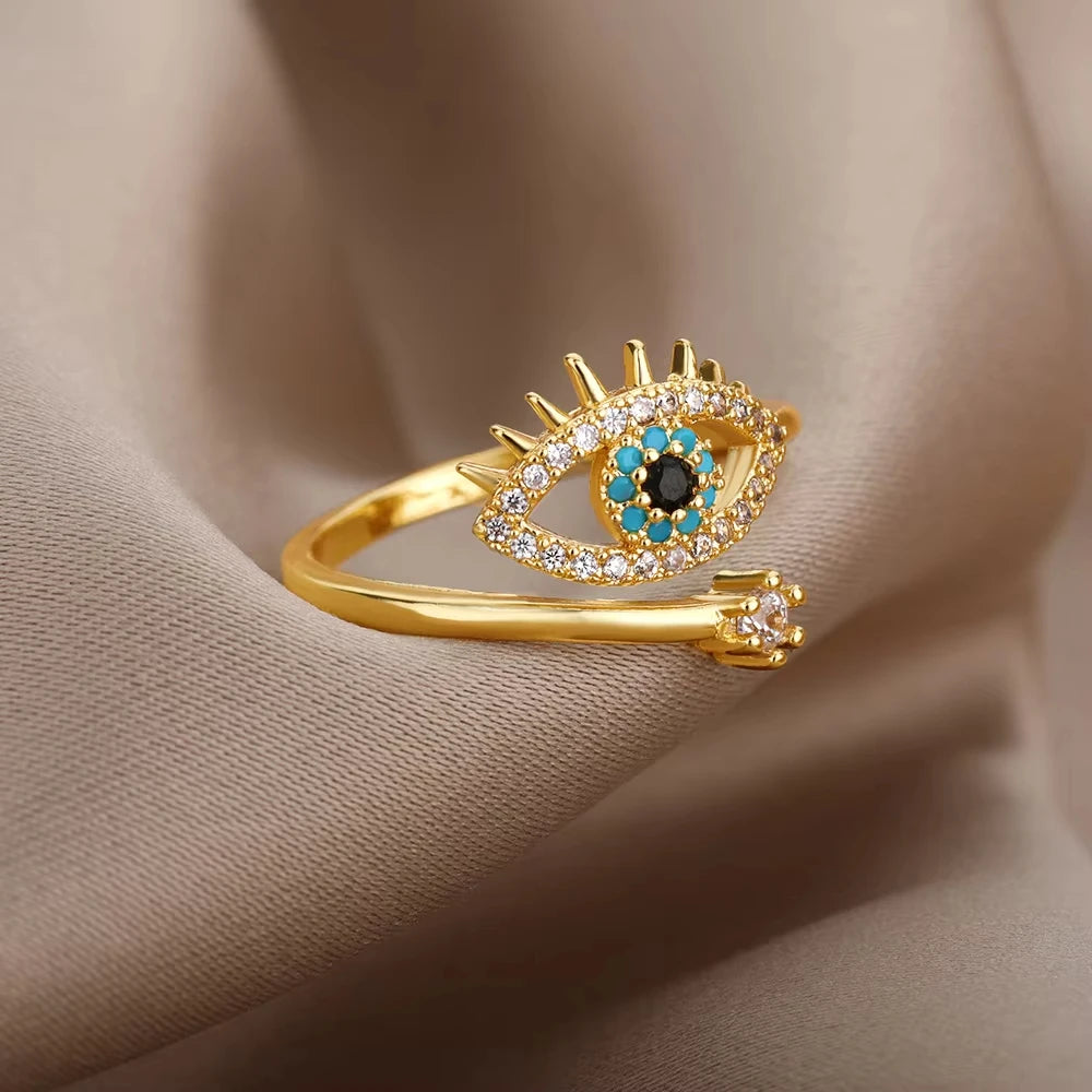 Golden Evil Eye Zircon Ring
