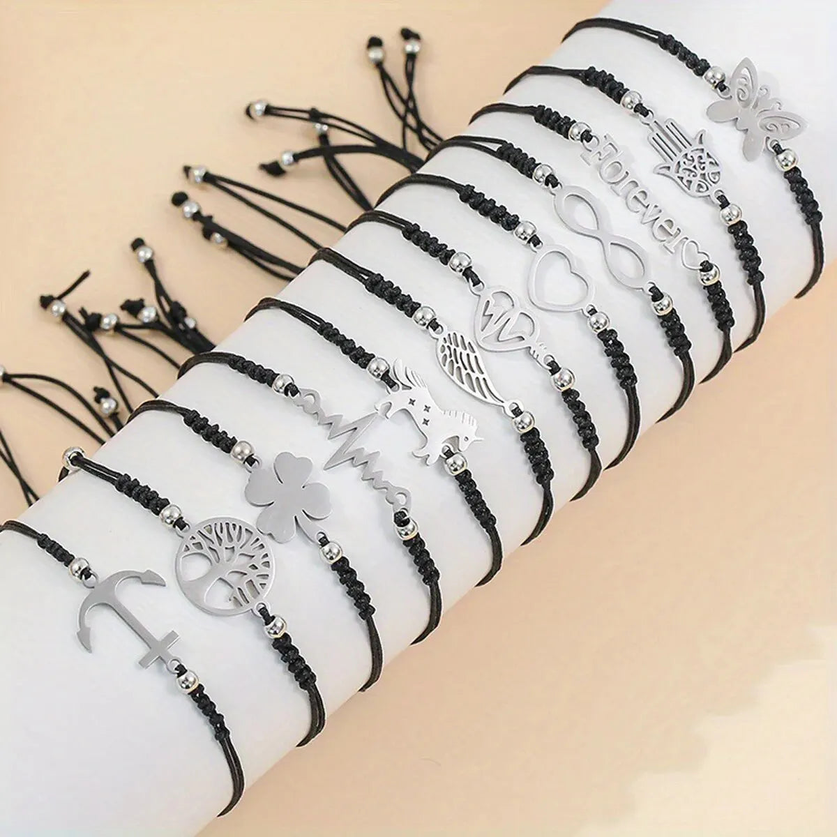 Braided Steel Charm Bracelet Set (12-teilig)