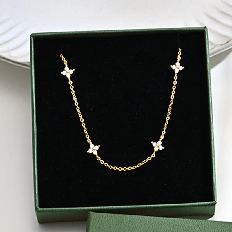 Floral Diamond Silver Necklace