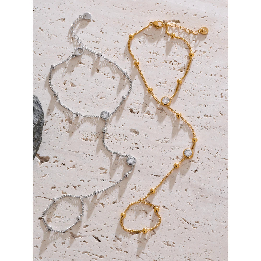 Yhpup Edelstahl Handkette Handgelenk mit Finger Modeaccessoires Armband für Frauen Gold Platin PVD plattiert schicker Schmuck