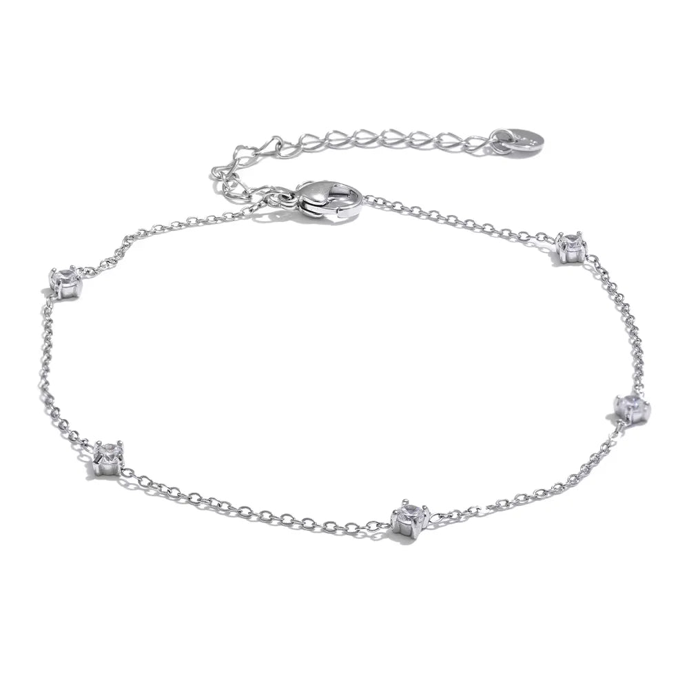 Yhpup Edelstahl-Kubikzirkonia-Halskette, Fußkettchen, Armband, rostfrei, attraktiver, klassischer, schicker, dünner Kettenschmuck