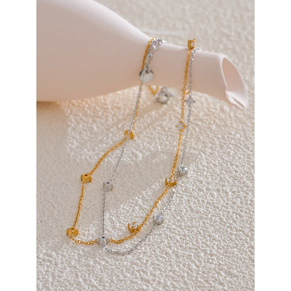 Yhpup Edelstahl-Kubikzirkonia-Halskette, Fußkettchen, Armband, rostfrei, attraktiver, klassischer, schicker, dünner Kettenschmuck