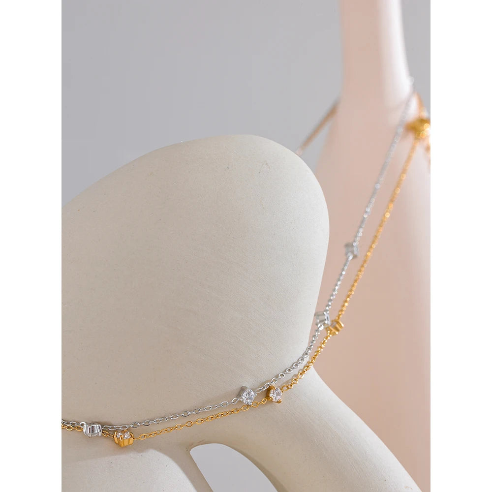Yhpup Edelstahl-Kubikzirkonia-Halskette, Fußkettchen, Armband, rostfrei, attraktiver, klassischer, schicker, dünner Kettenschmuck