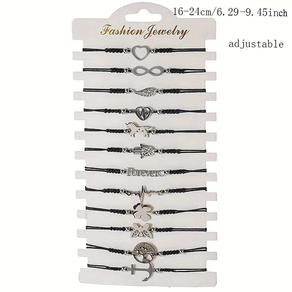 Braided Steel Charm Bracelet Set (12-teilig)