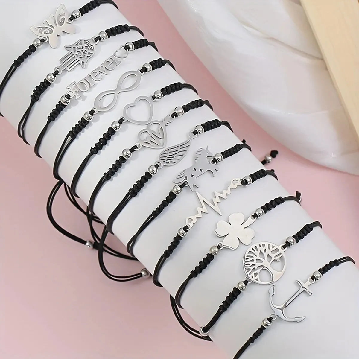 Braided Steel Charm Bracelet Set (12-teilig)