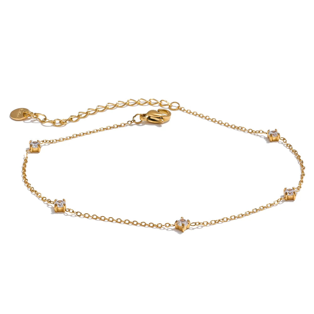 Yhpup Edelstahl-Kubikzirkonia-Halskette, Fußkettchen, Armband, rostfrei, attraktiver, klassischer, schicker, dünner Kettenschmuck
