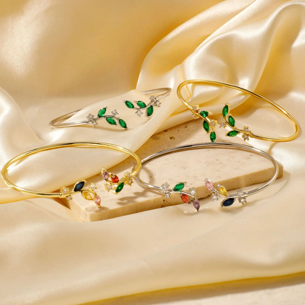 Floral Zircon Steel Bangle