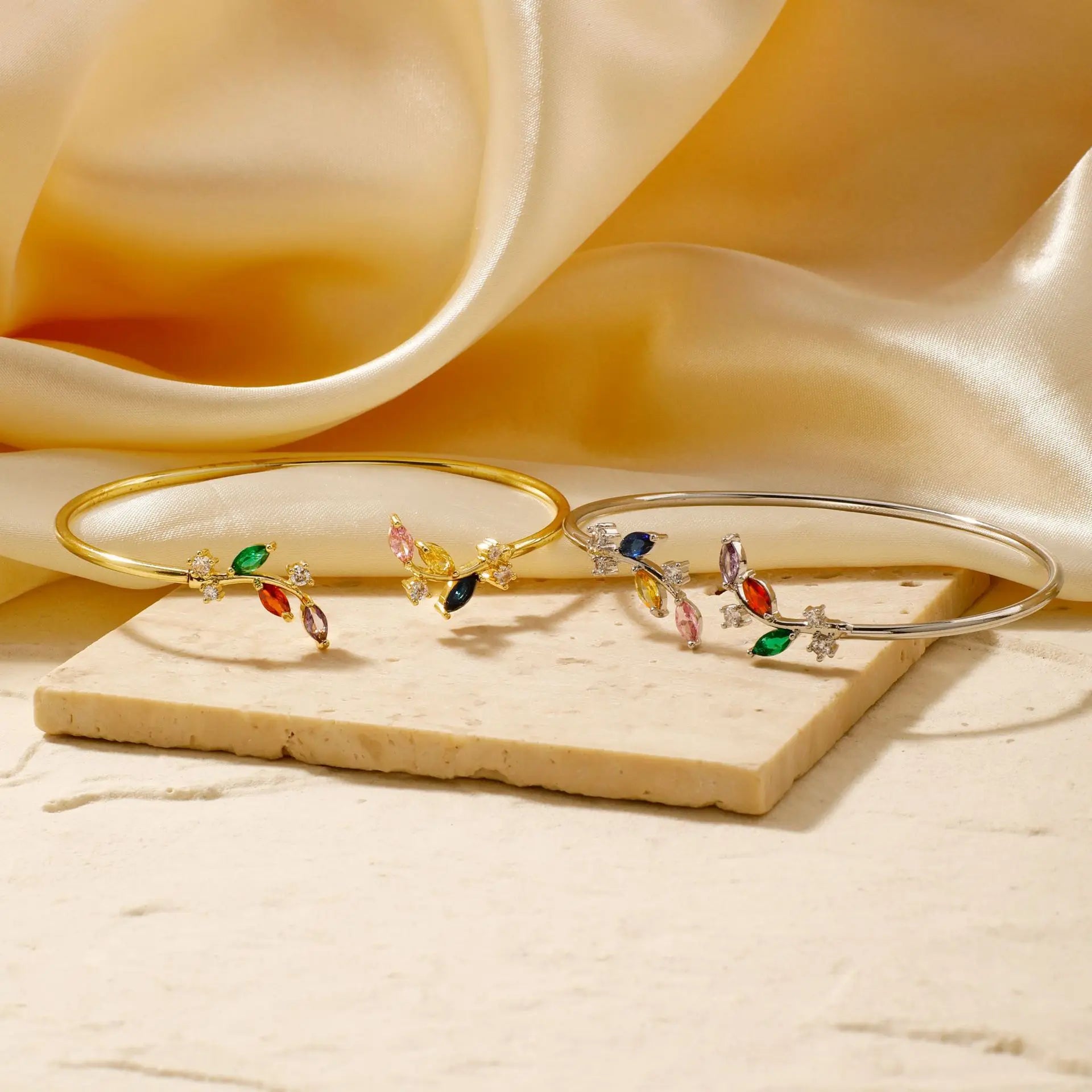 Floral Zircon Steel Bangle