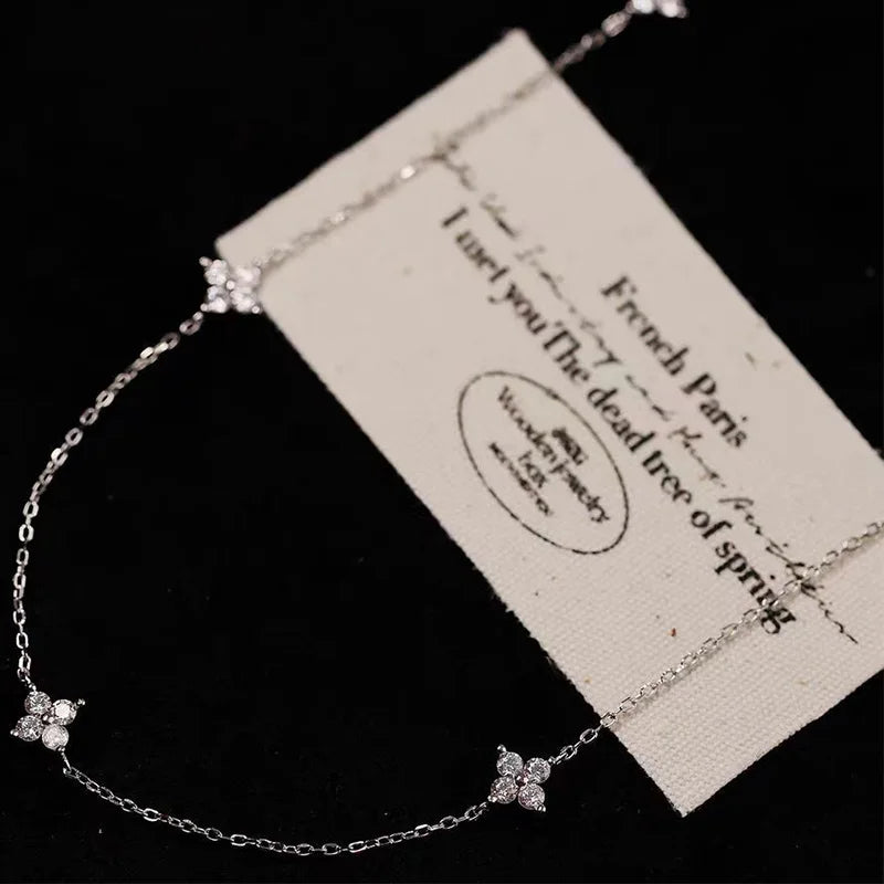 Floral Diamond Silver Necklace