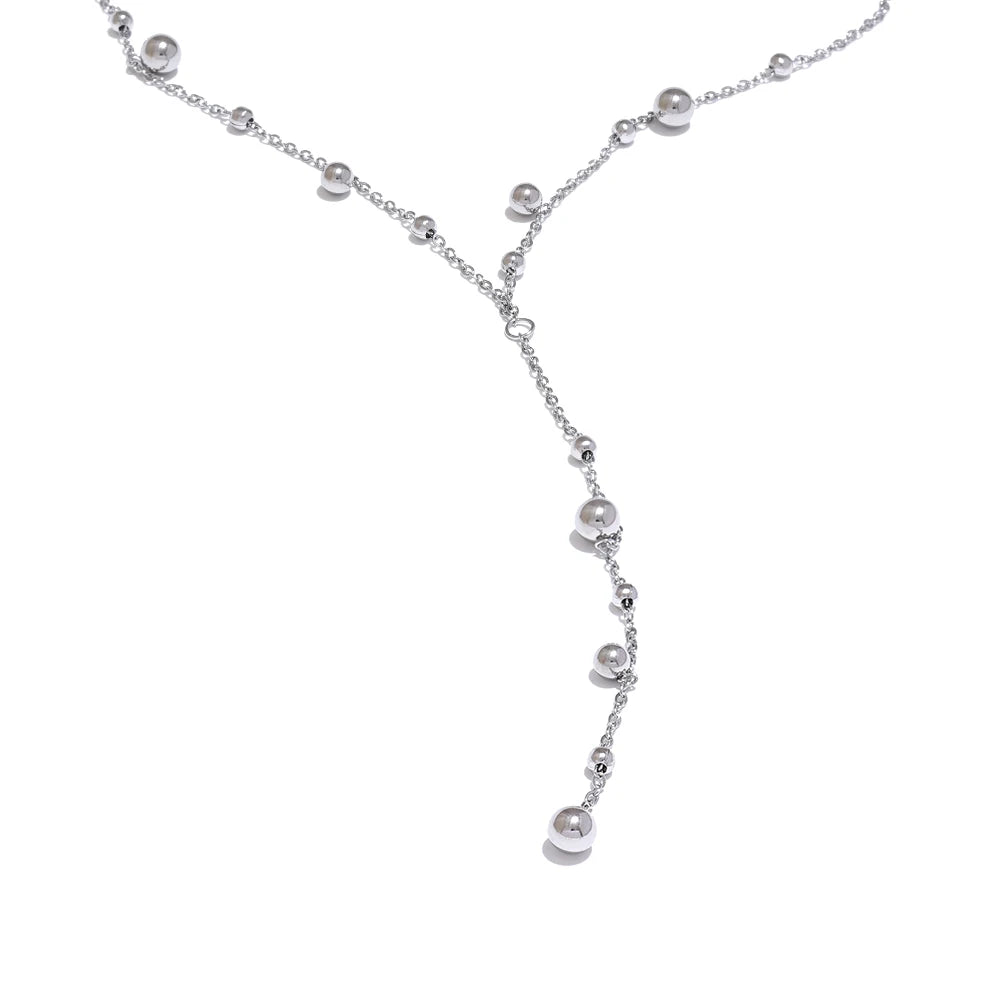 Yhpup Halskette mit langem Anhänger aus Edelstahlperlen, minimalistisch, 18K PVD-beschichtet, Metallkragen, Modeschmuck, Bangkok Parti-Geschenk