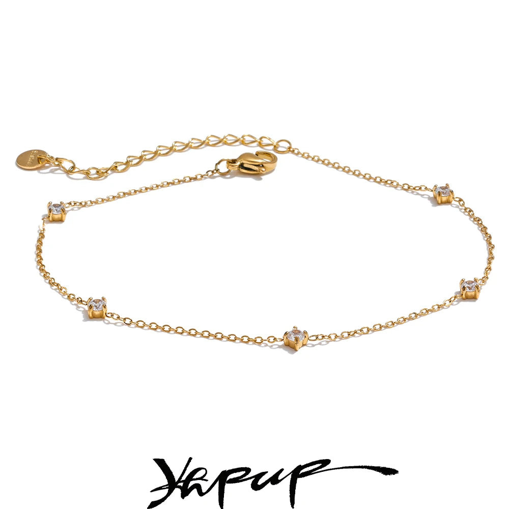 Yhpup Edelstahl-Kubikzirkonia-Halskette, Fußkettchen, Armband, rostfrei, attraktiver, klassischer, schicker, dünner Kettenschmuck