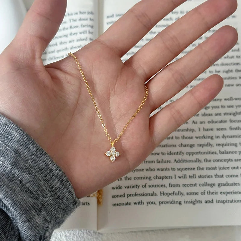 Floral Diamond Silver Necklace