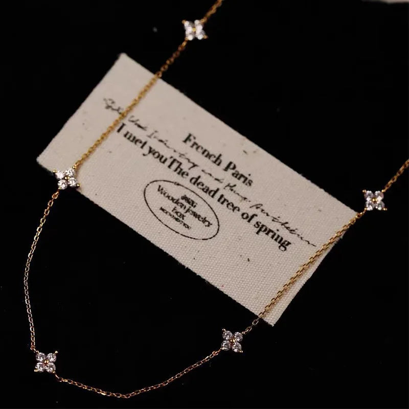 Floral Diamond Silver Necklace