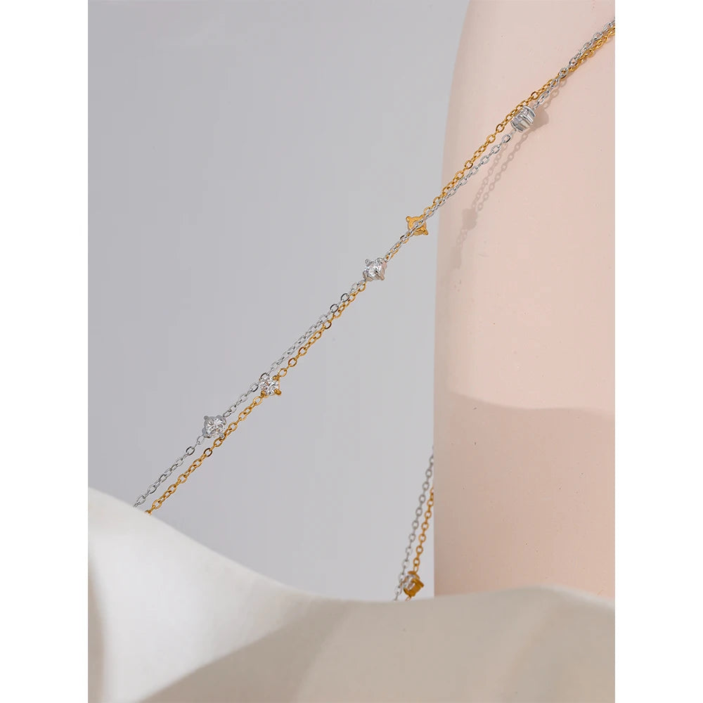 Yhpup Edelstahl-Kubikzirkonia-Halskette, Fußkettchen, Armband, rostfrei, attraktiver, klassischer, schicker, dünner Kettenschmuck
